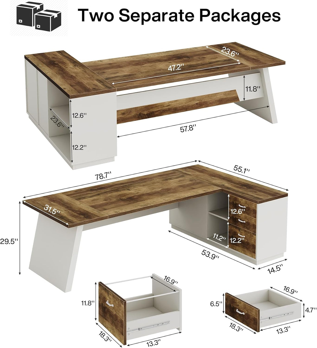 Tribesigns 78" L-Shaped Executive Desk, Large Modern Office Desk with Dr...