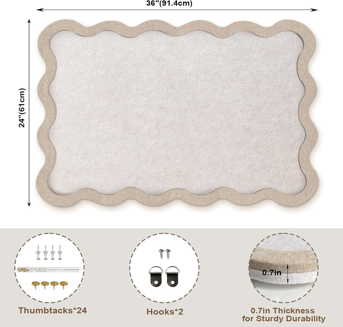 Scalloped Felt Bulletin Board 36"x24", Decorative Pin Board for Wall
