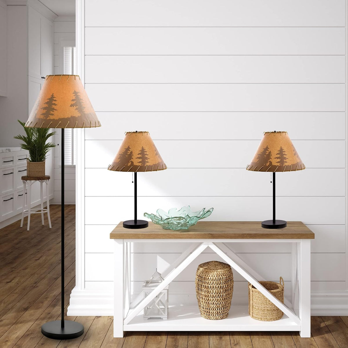 Catalina Lighting Rustic Cabin Lodge 3-Piece Table & Floor Lamp Set, LED ...