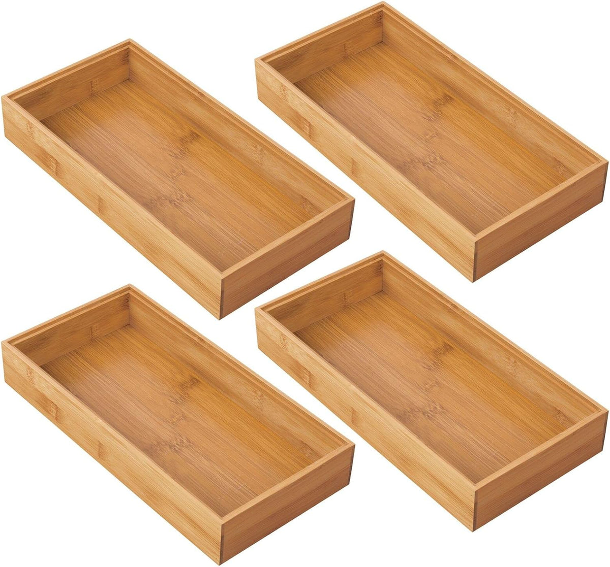 mDesign Wooden Bamboo Drawer Organizer - 12" Long Stackable Storage Box ...