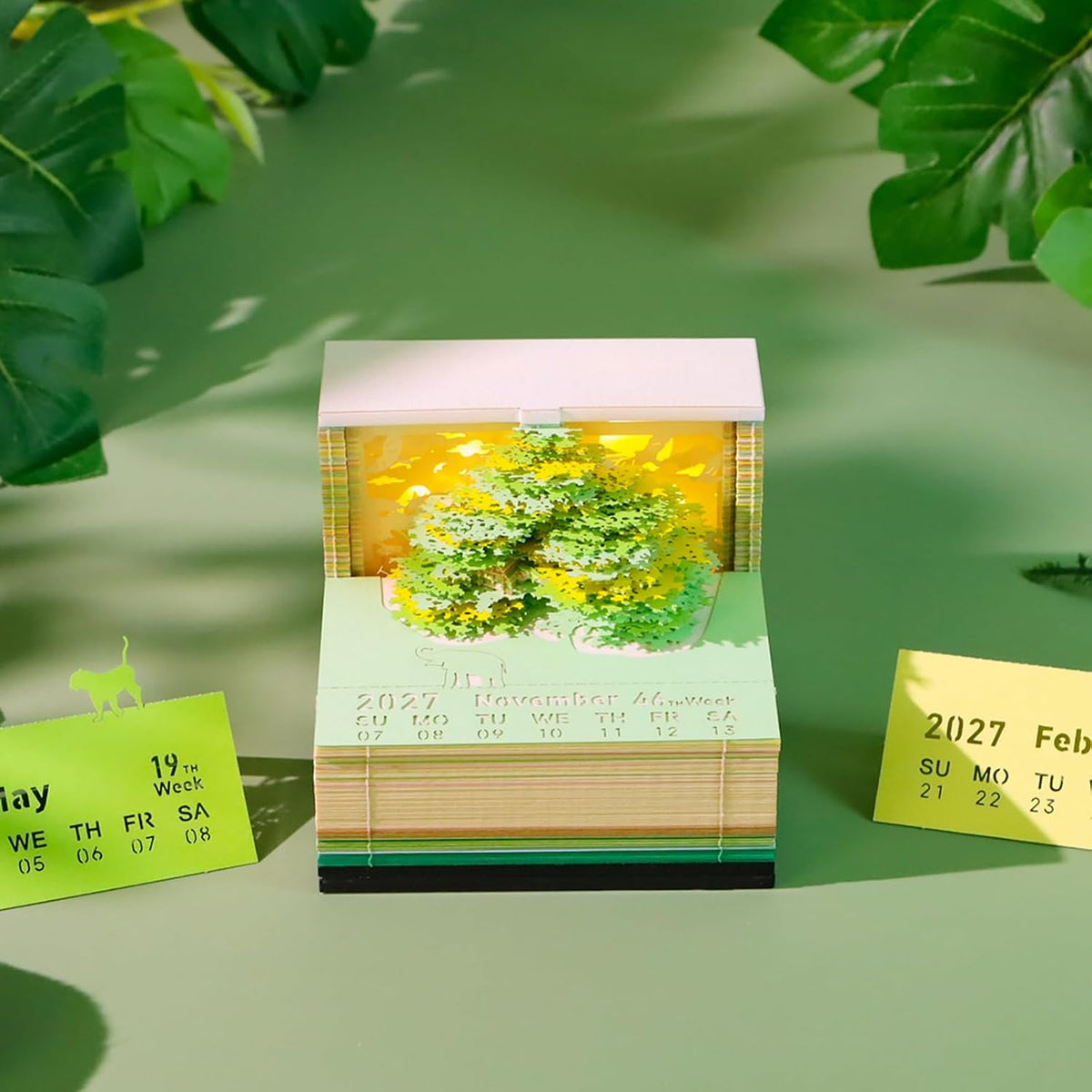 3D Time Piece Calendar, 2027 Desk Calendar With LED Light, 3d Tree Memo Pad C...