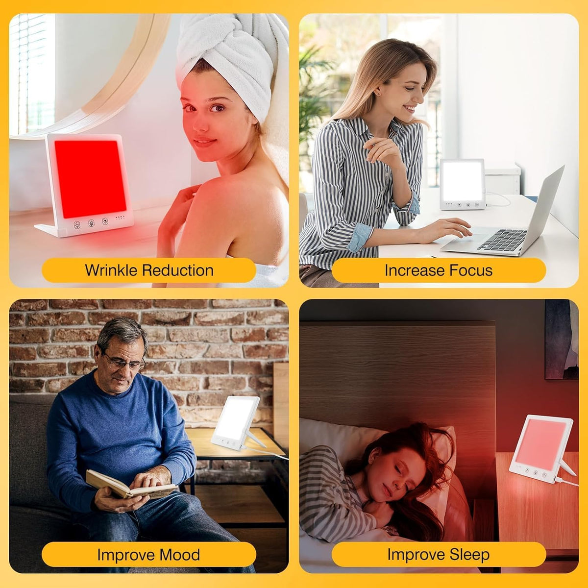 Sun Light Therapy Lamp, 10000 Lux & Red Light for Face, UV-Free