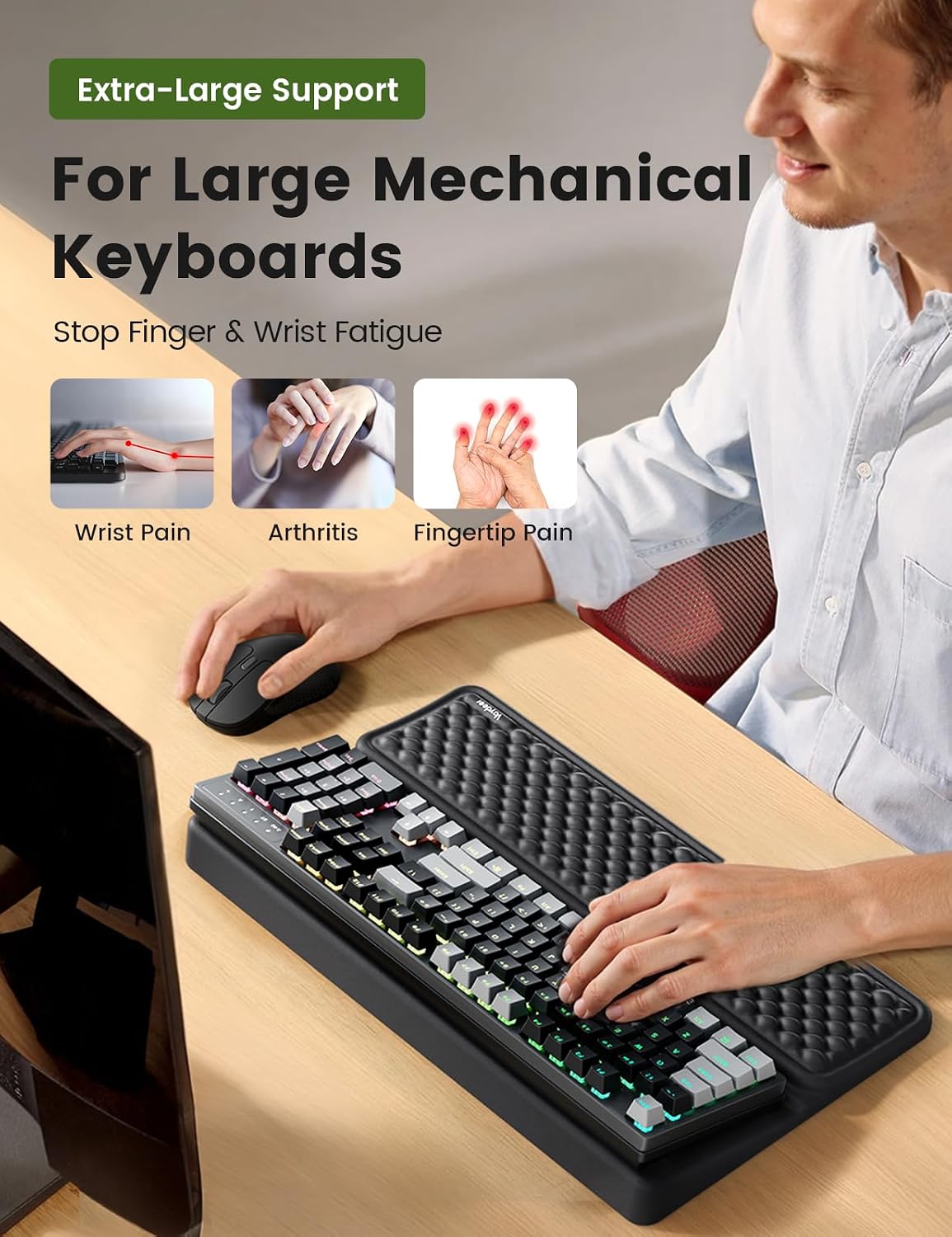 Vaydeer Extra-Large Wrist Rest with Keyboard Stand, Ergonomic Wrist Support P...