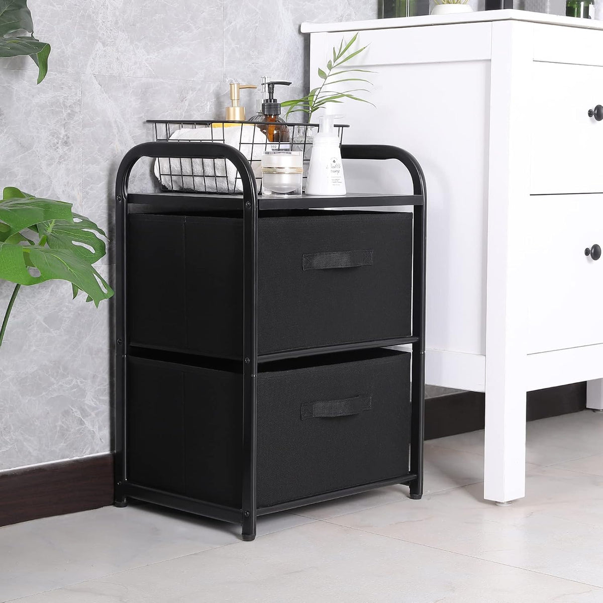 MAX Houser 2 Drawer Wide Fabric Dresser Storage Organizer Unit, Black