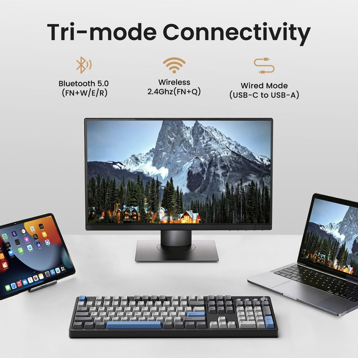 Kisnt KN104 Wireless Mechanical Keyboard, 100% Full Size with Knob, Bluetooth...