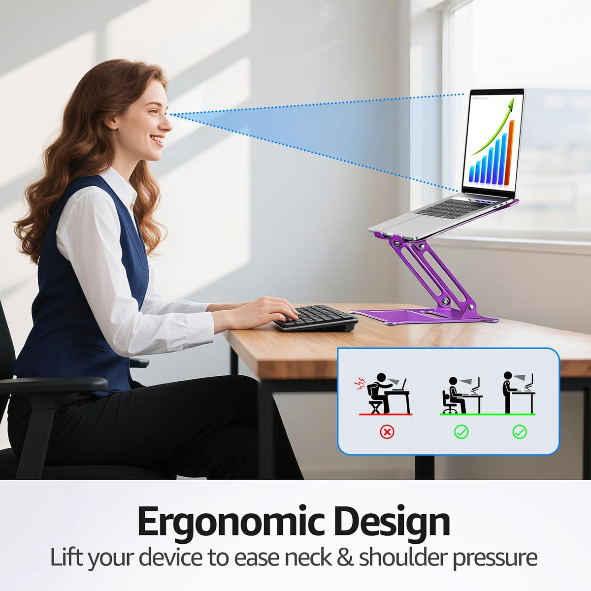 Urmust Adjustable Laptop Stand for Desk, 10-15.6“ Laptop Riser, Purple