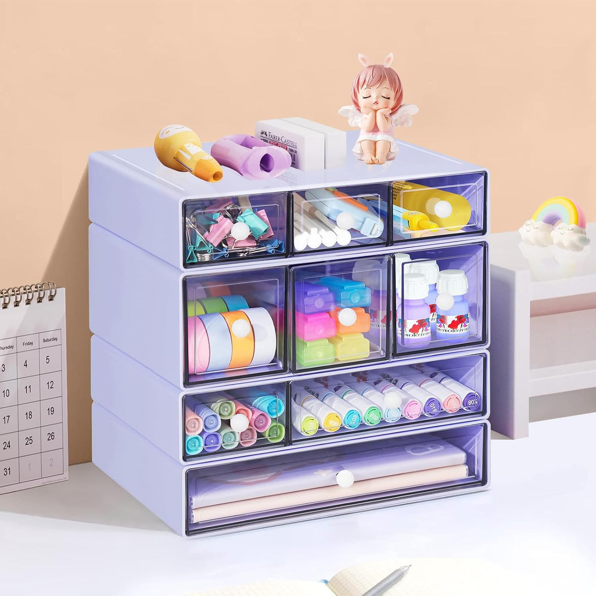 Desk Storage Organizer with 9 Drawers, 4 Tiers Stackable Desktop Craft Storag...