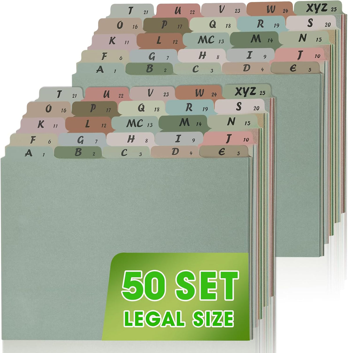 2 Set A-Z Alphabetic and Number Top Label Files, Legal Size, 50 Sheets File D...