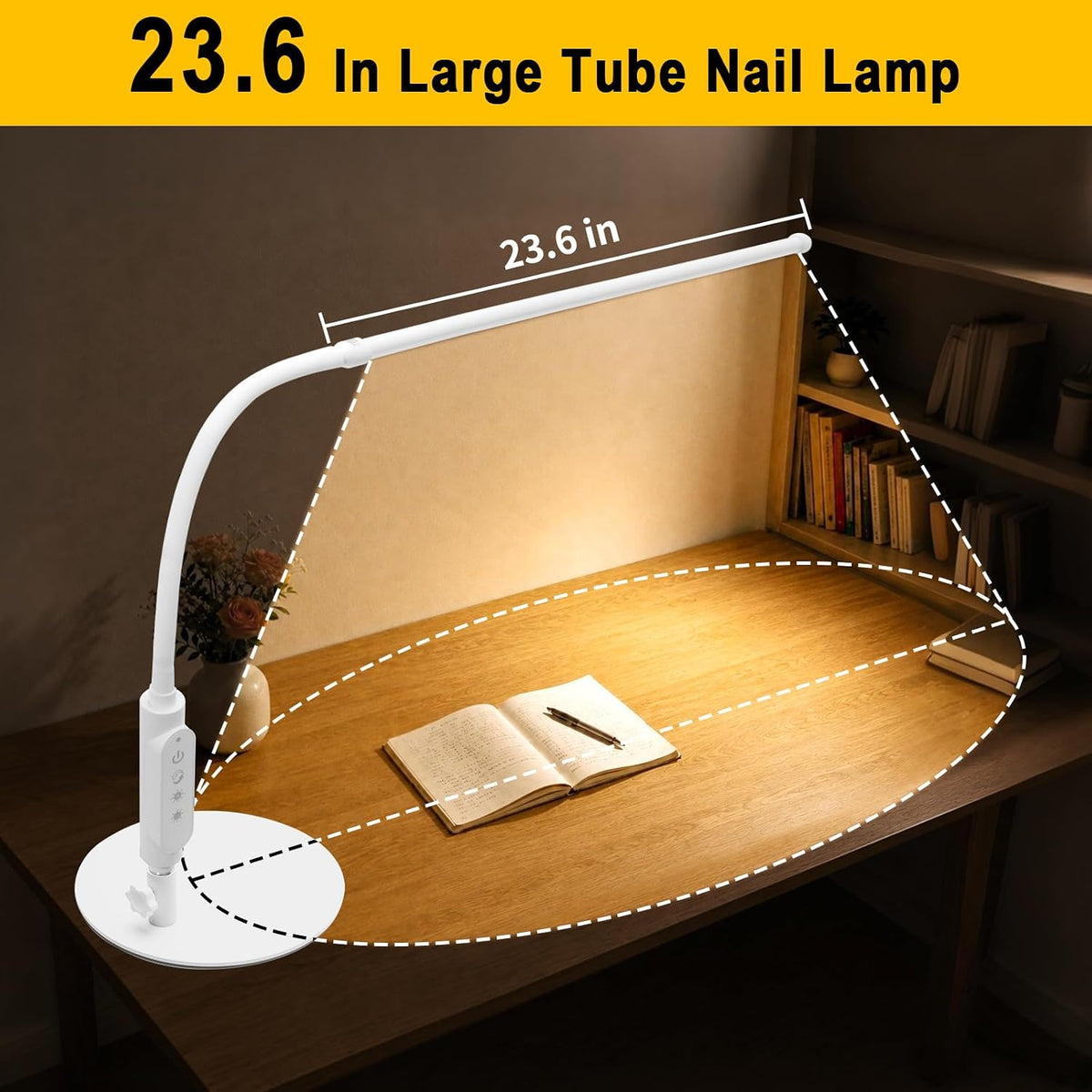 CGBE LED Desk Lamp, 23.6" Nail Light for Desk with Adjustable Gooseneck