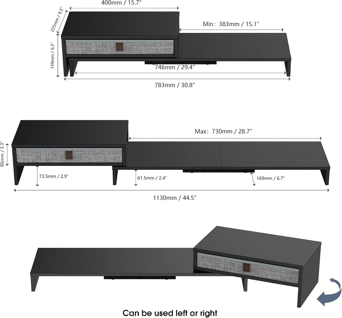 Fenge Triple Monitor Stand with Storage Drawer, Adjustable Length and Angle