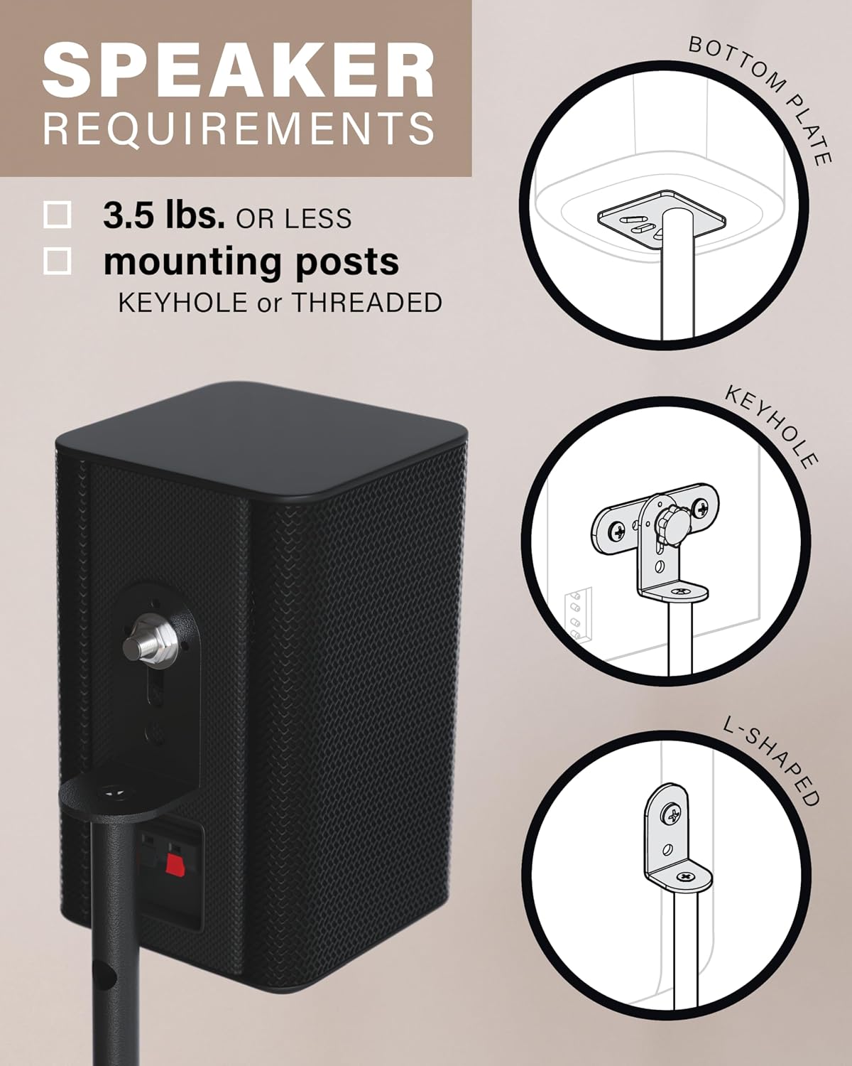SANUS Height Adjustable Speaker Stands for Satellite & Bookshelf Speakers
