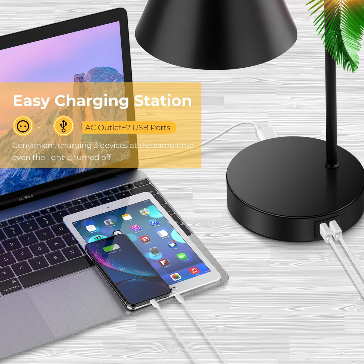Industrial Dimmable Desk Lamp with 2 USB Charging Ports AC Outlet, Touch Cont...