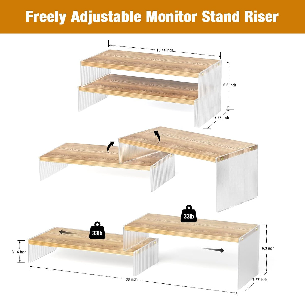 YGYQZ Adjustable Monitor Stand Riser, 7.67"×15.74" Dual Monitor Des...