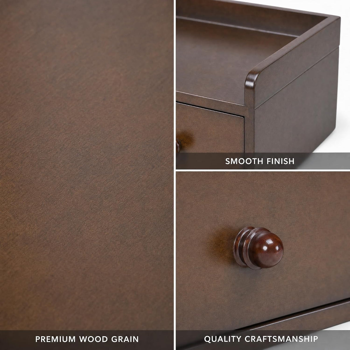 Solid Wood Desk Organizer with Drawer and Adjustable A4 Tray