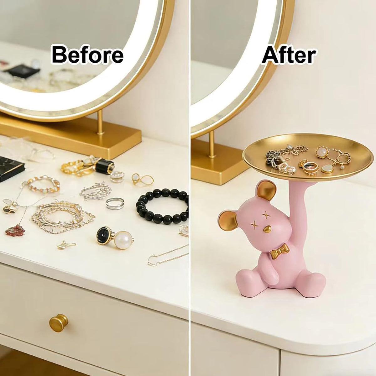 Bear Figurine Tray, Resin Key & Candy Dish Bowl for Entryway Table,