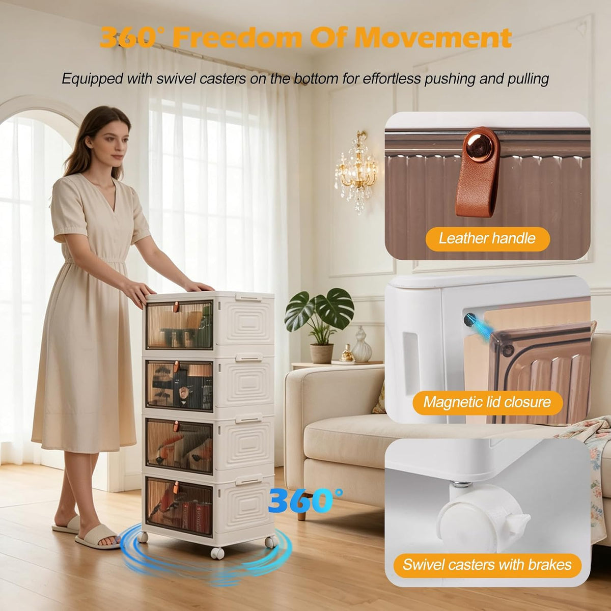 Ergocar Foldable Storage Boxes, Transparent Plastic Storage Boxes with Lid, S...