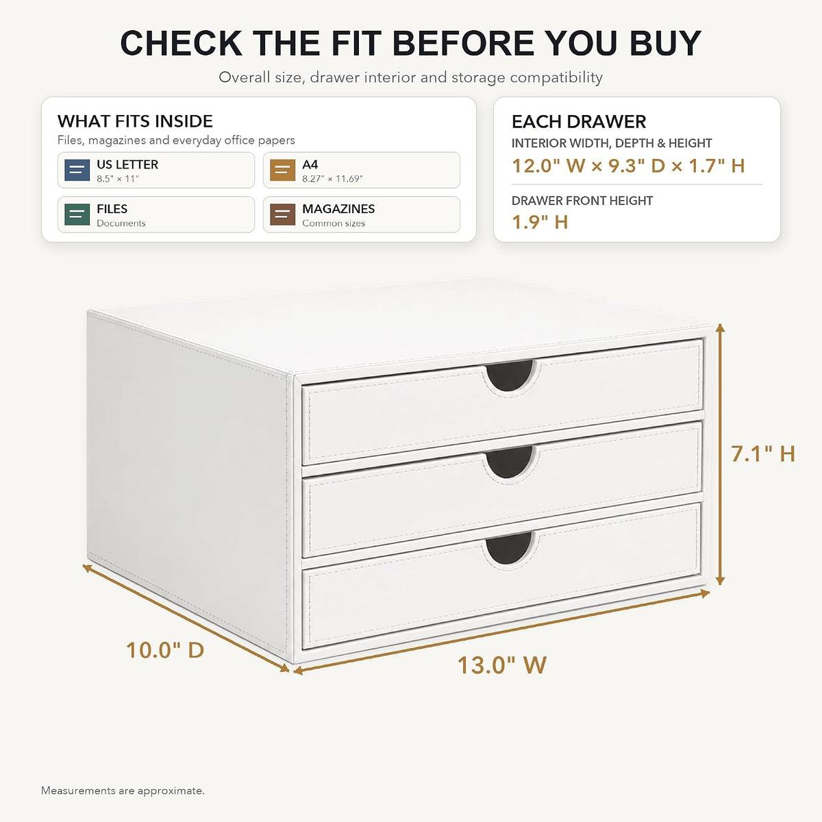 UnionBasic Document Organizer, 3-Drawer File Cabinet Document Storage Box, Of...