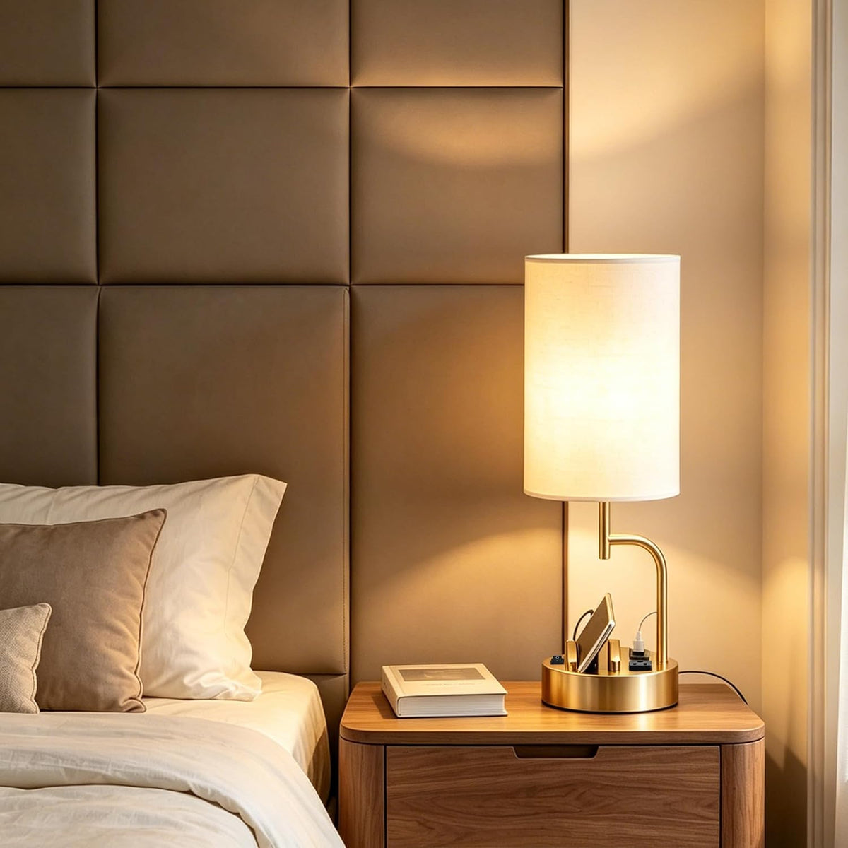 Dreamholder 2 Pack Table Lamp, Bedside Lamp with 3 USB Charging Ports & A...