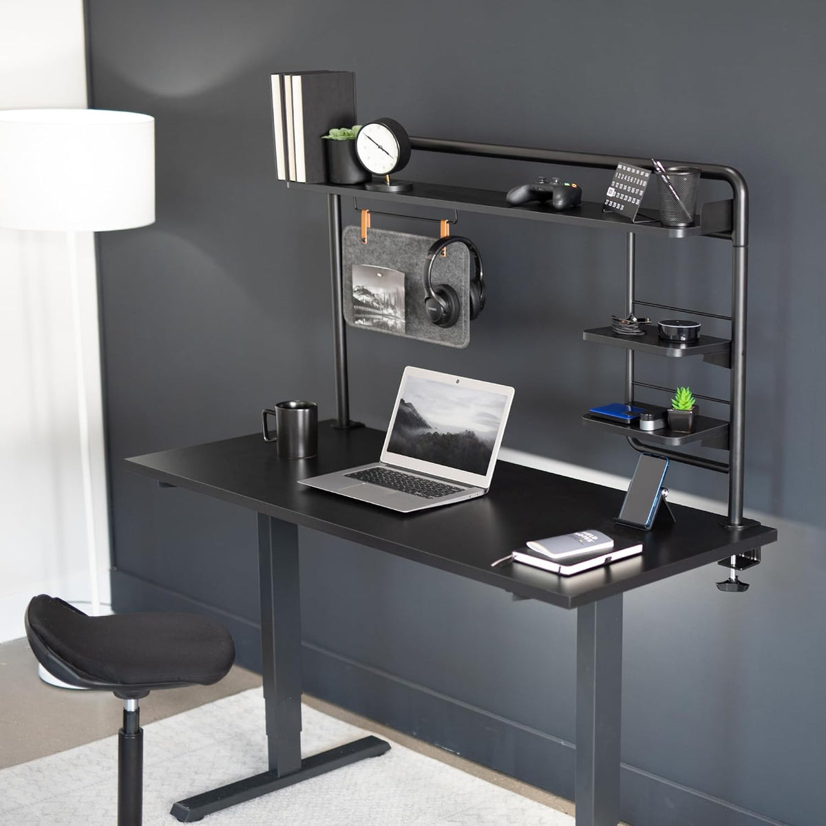 VIVO Black Clamp-on 50 inch Desktop Shelving System, DESK-SHELF55A