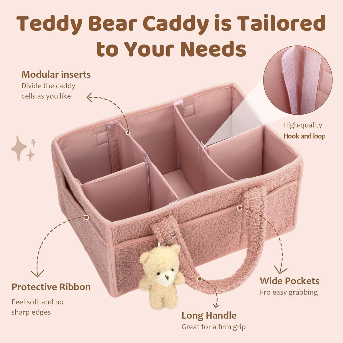 Shinylin 2 Pack Plush Diaper Caddy Organizer, Powder Pink and Ivory