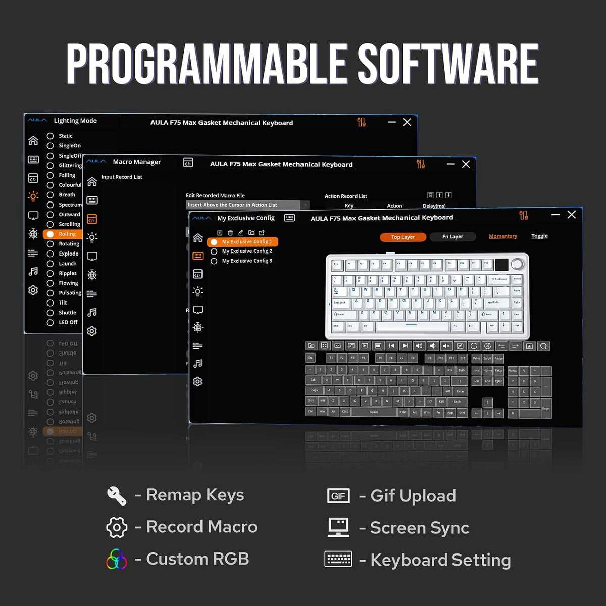 EPOMAKER X Aula F75 MAX Wireless Mechanical Keyboard with TFT Screen and Knob...