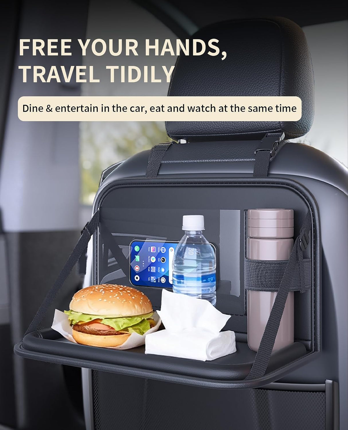 Backseat Car Organizer with Foldable Tray & Tablet Holder