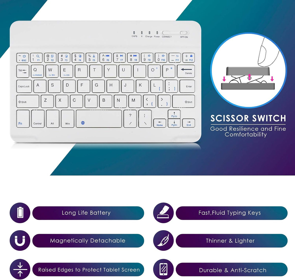 DETUOSI Universal 8.0 inch Android Tablet Case with Keyboard, Removable Wirel...