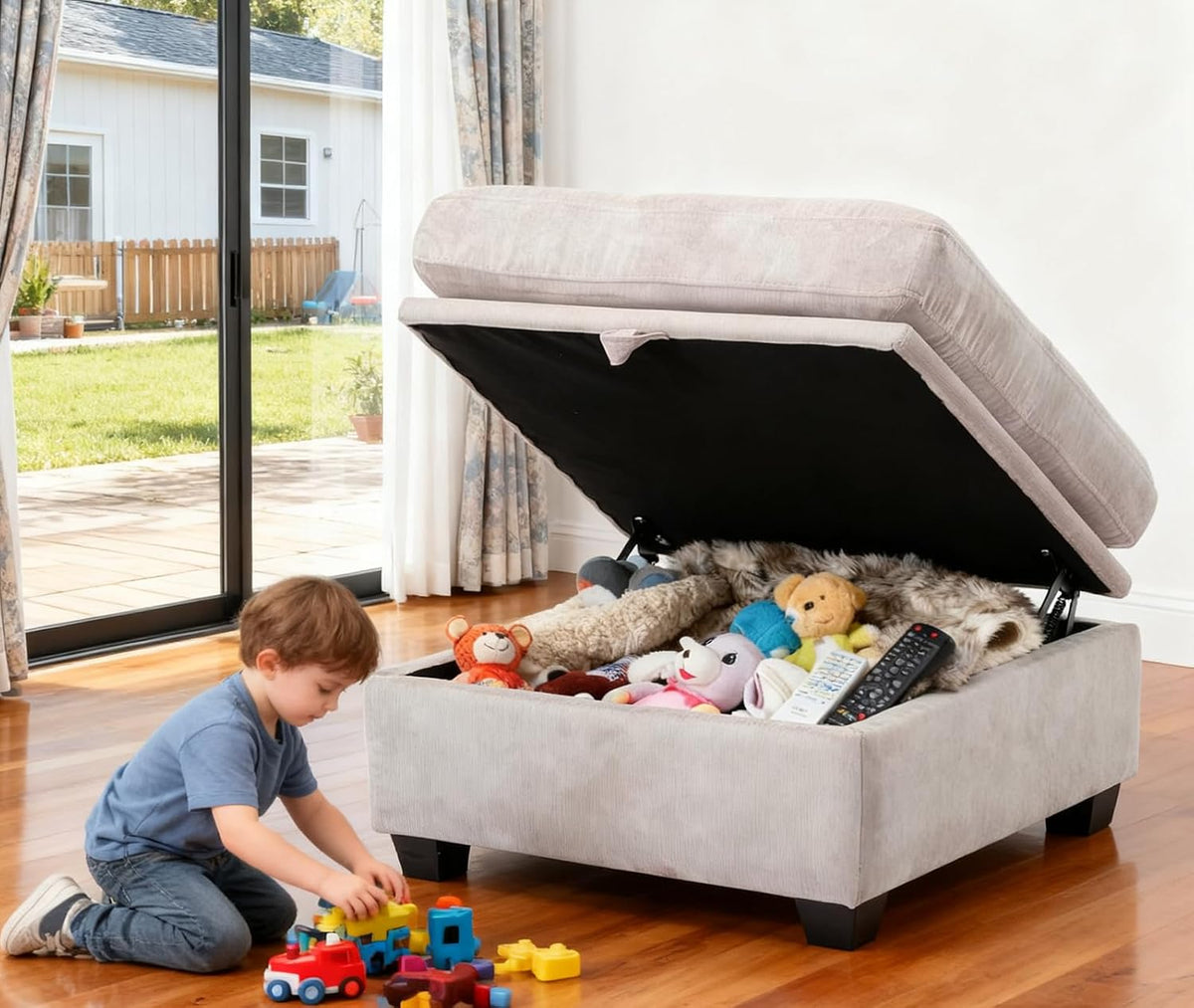 asunflower Ottoman with Storage for Couch 25.2" Square Storage Ottoman F...