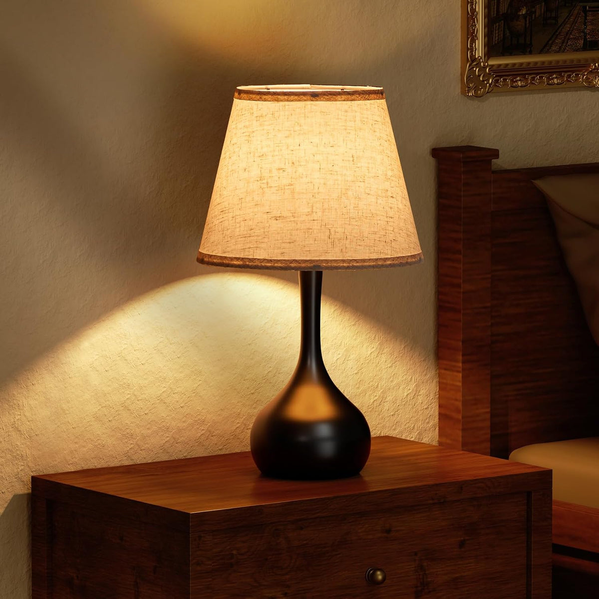 ONEWISH Touch Bedside Lamp, Farmhouse 3-Way Dimmable Table Lamps for Nightsta...