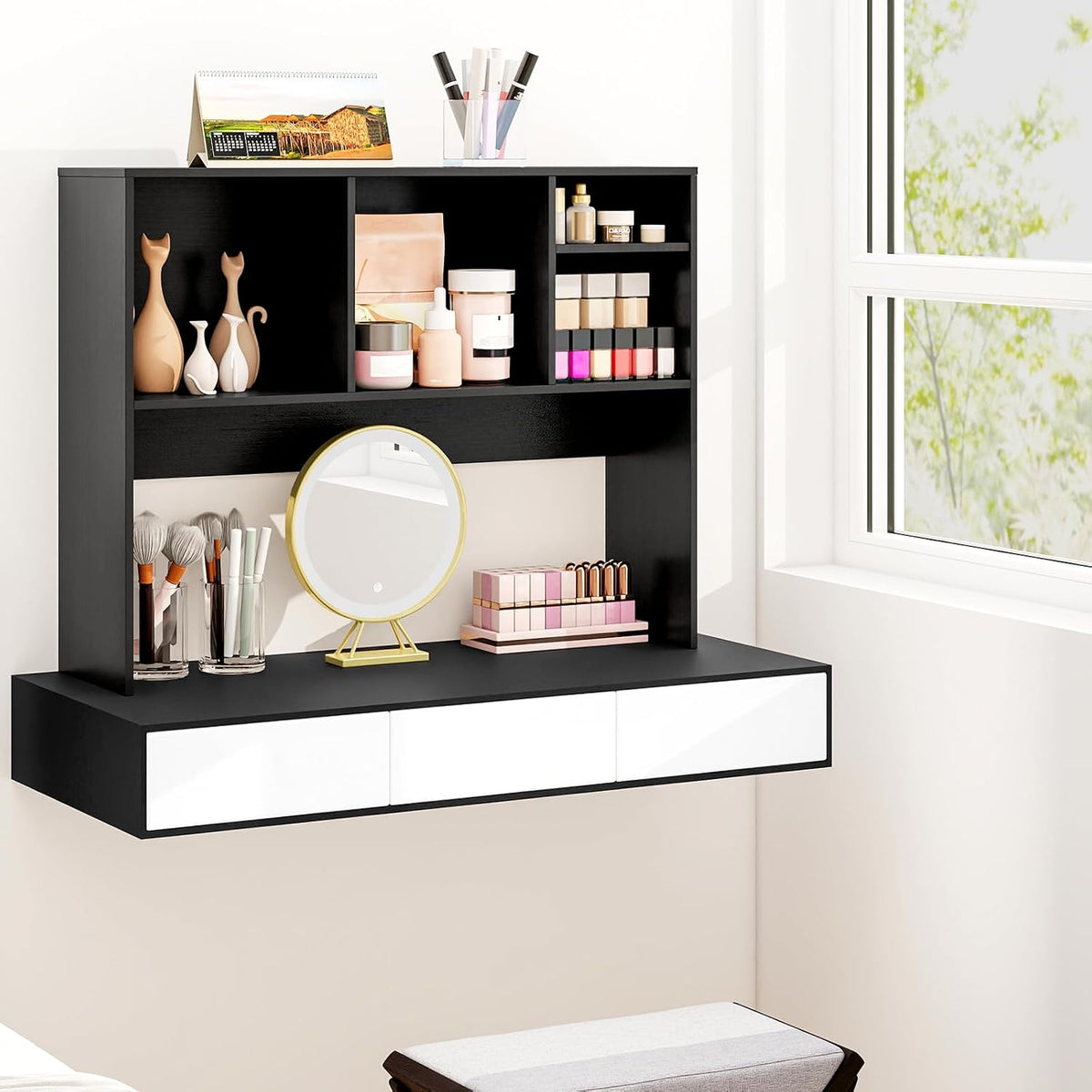 GOFLAME 4 Cubes Desktop Bookshelf, 37” Tabletop Wood Desk Shelf for Computer ...