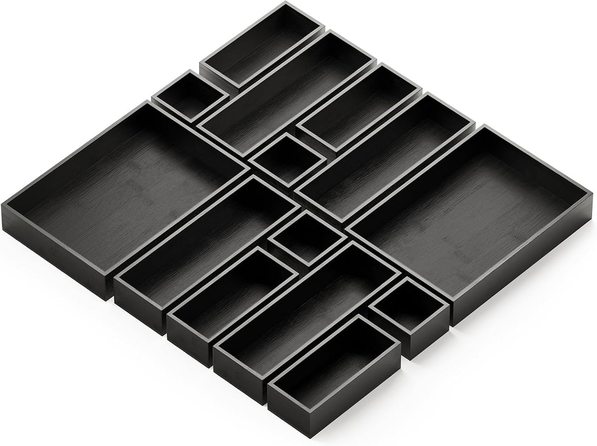 SpaceAid 14-Piece Bamboo Drawer Organizer Storage Boxes Set, Wood Tray Junk D...