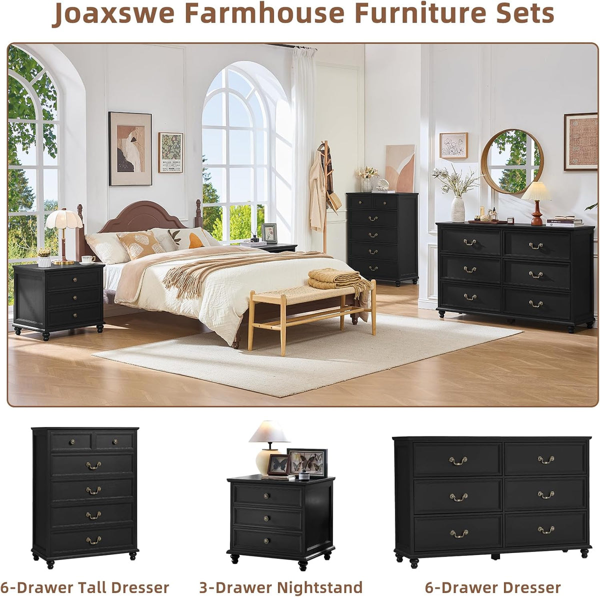 Joaxswe Farmhouse 6 Drawers Dresser for Bedroom, Vintage 54" Wide Chest ...