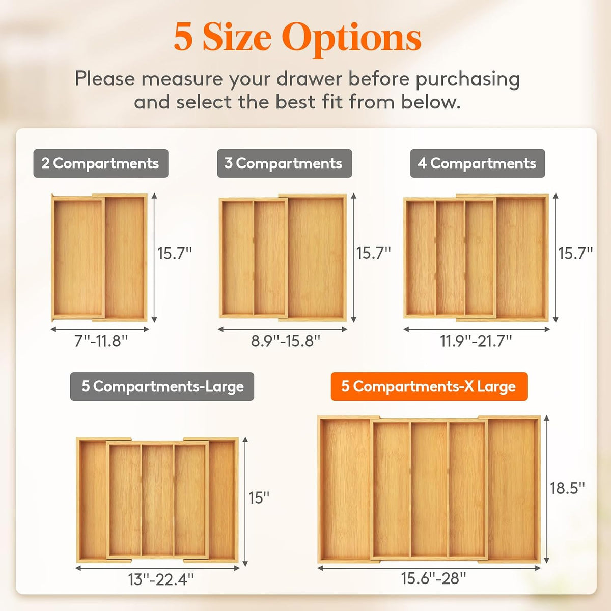 Lifewit Bamboo Utensil Organizer for Kitchen Drawer, Cooking Utensil Tray