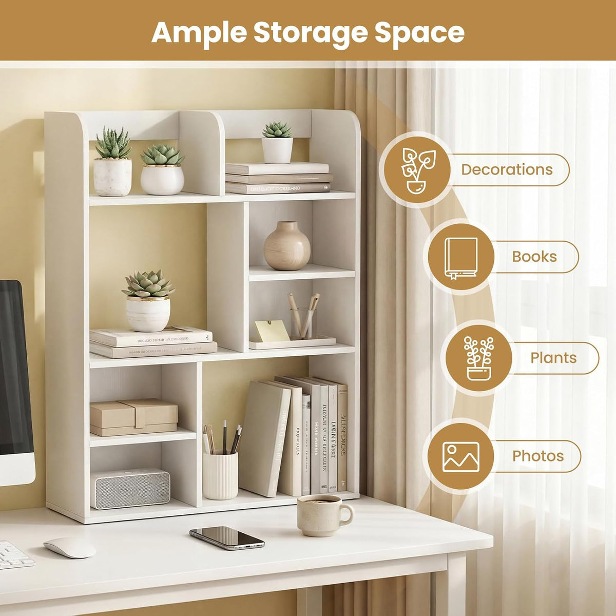 Tangkula Desktop Bookshelf, 5-Tier Desktop Display Rack with 4 Open Shelves &...