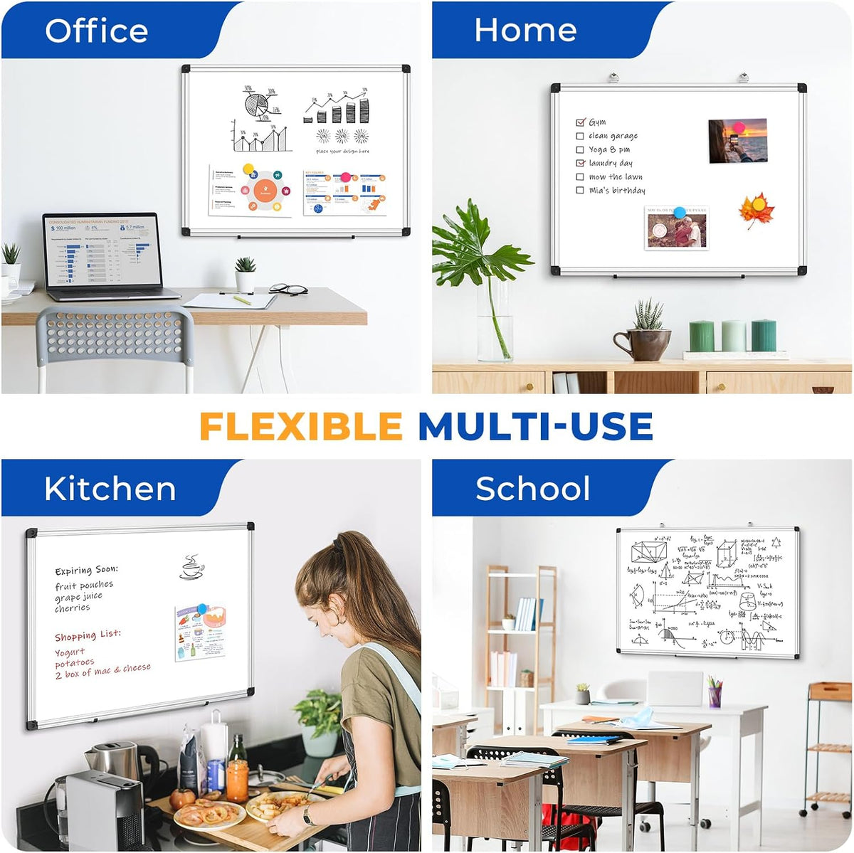 WALGLASS Double Sided Dry Erase Board 36"x24" Magnetic Whiteboard f...