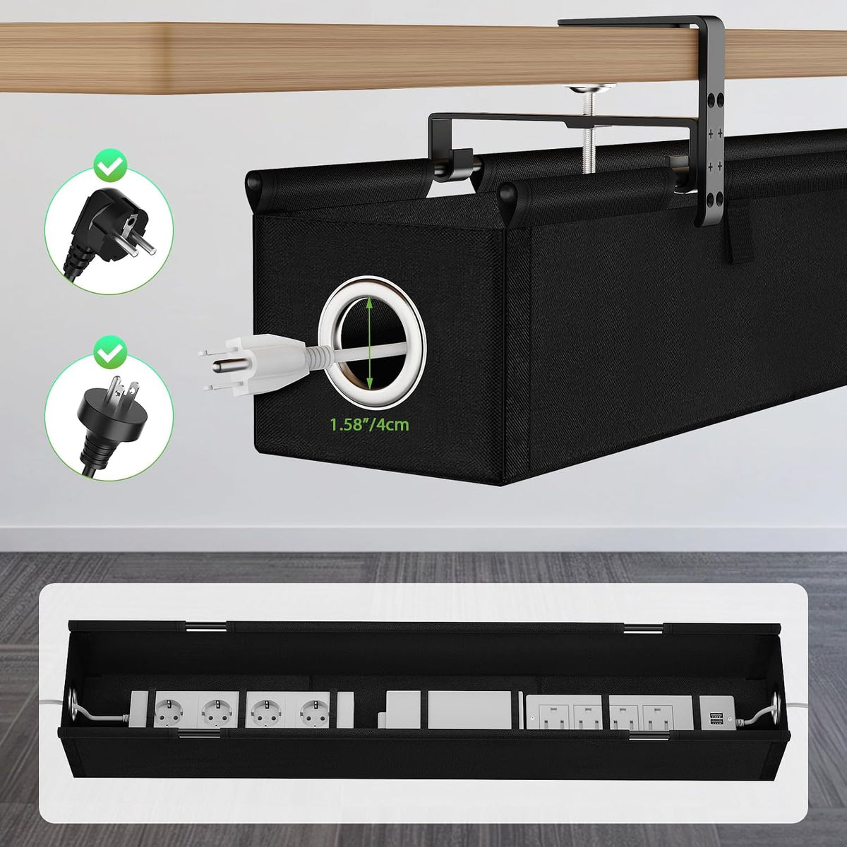 KEEGH Under Desk Cable Management Tray 36", No Drill Cord Organizer, Black