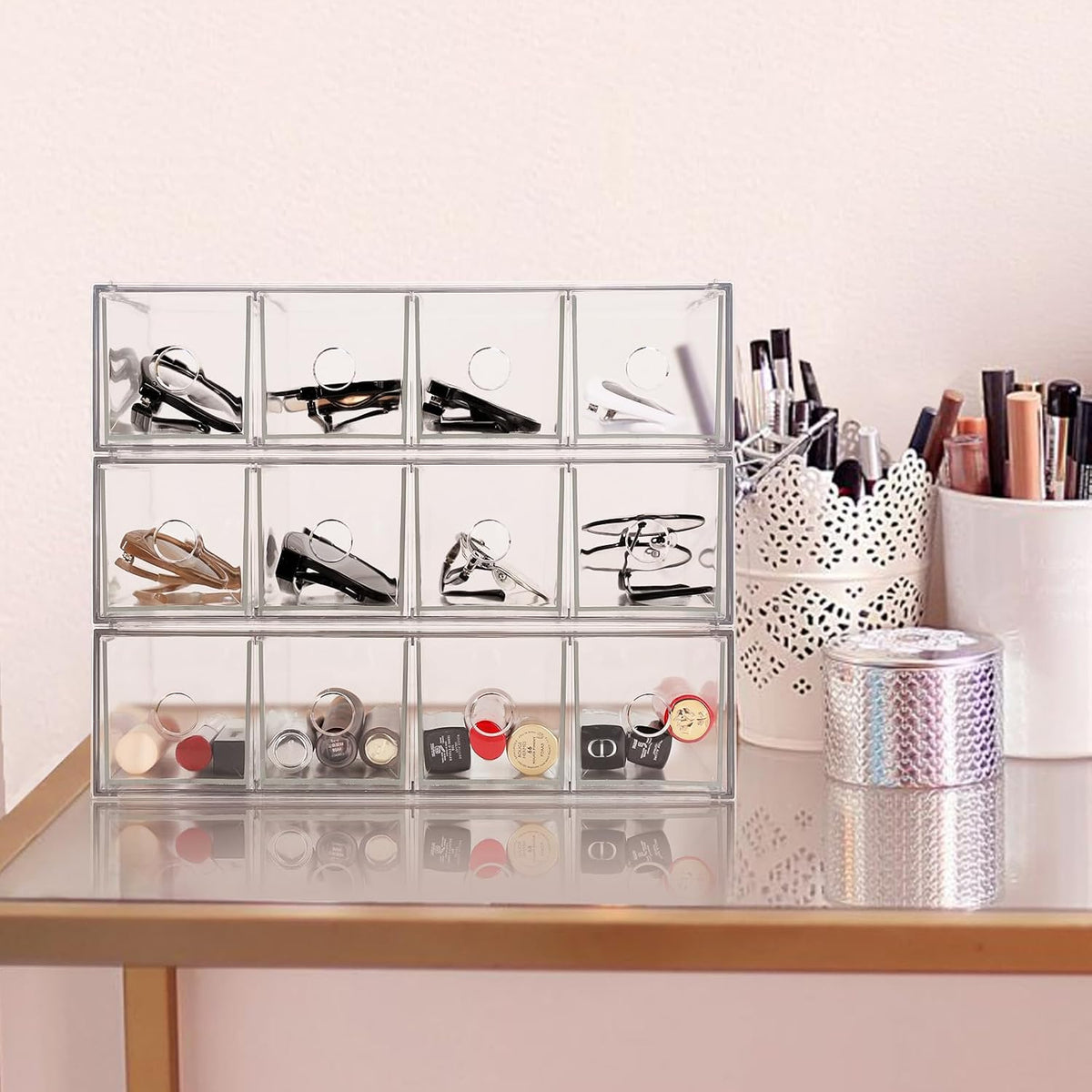 3-Piece Acrylic 12-Drawer Desktop Stacking Organizer