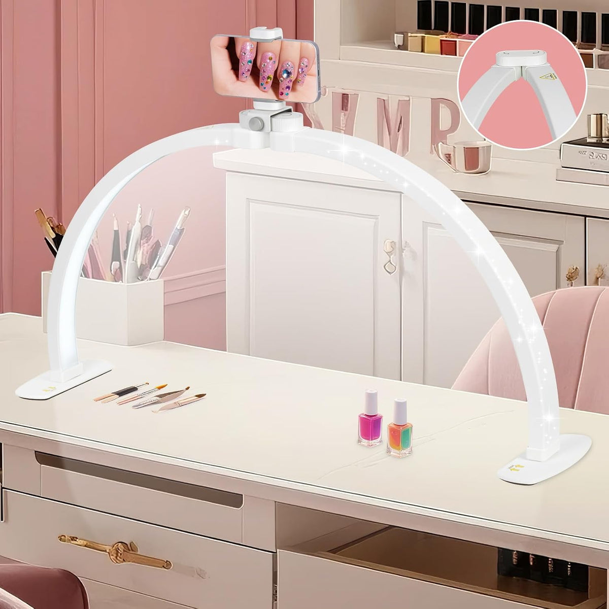 HITTI Super Large 29in Half Moon Light for Nail Desk, White