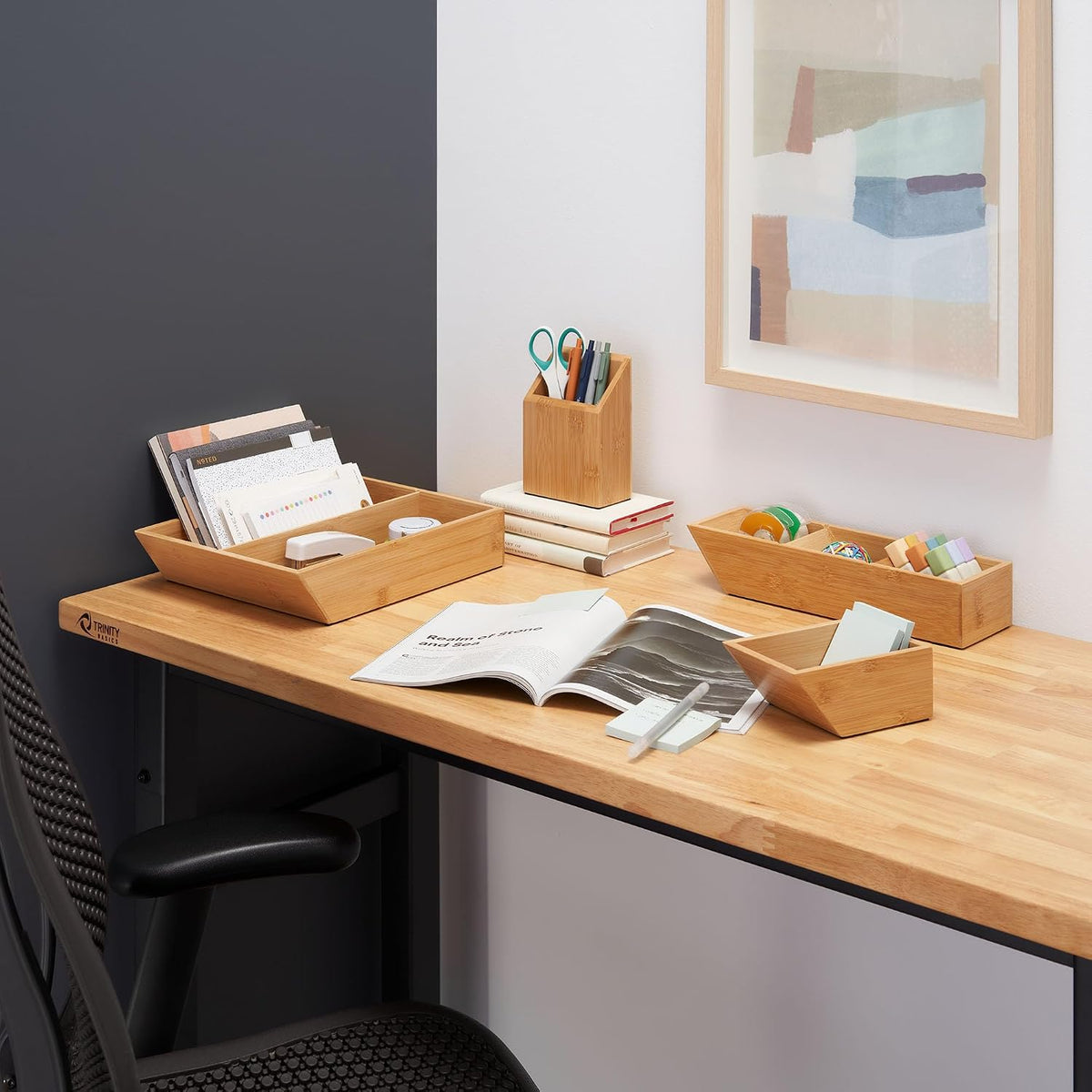TRINITY EcoStorage® | 4-Piece Bamboo Desk Organizer | w/ Dividers