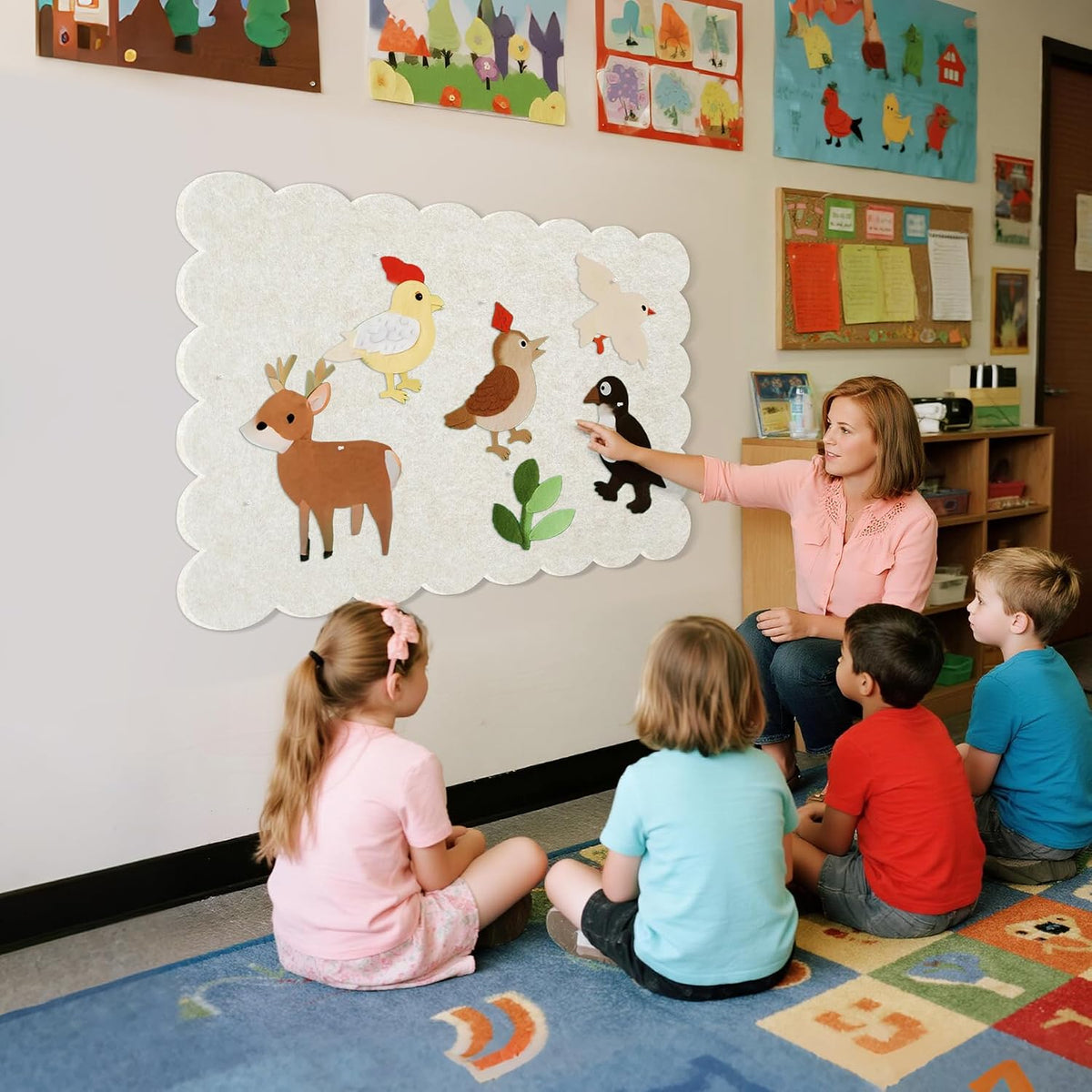 Scalloped Bulletin Board 36x24 inches, Decorative Felt Pin Board for Wall