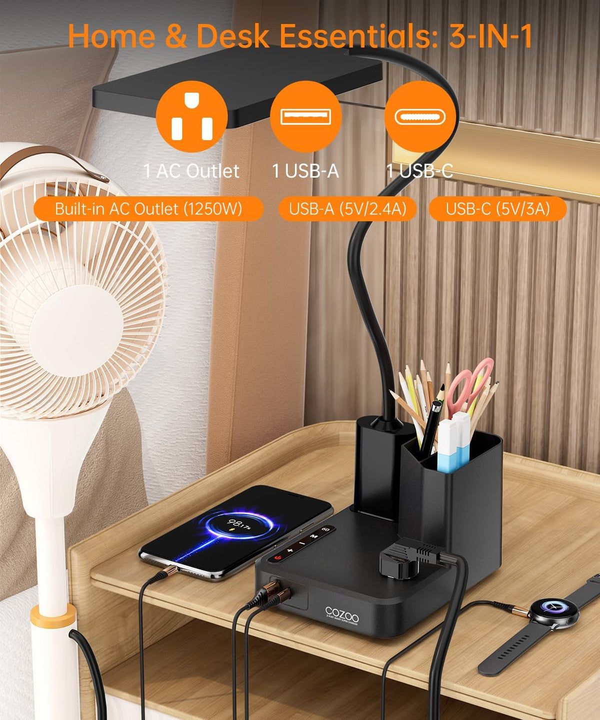 Desk Lamp, COZOO LED Desk Lamps for Home Office with USB Charging Port/Outlet...