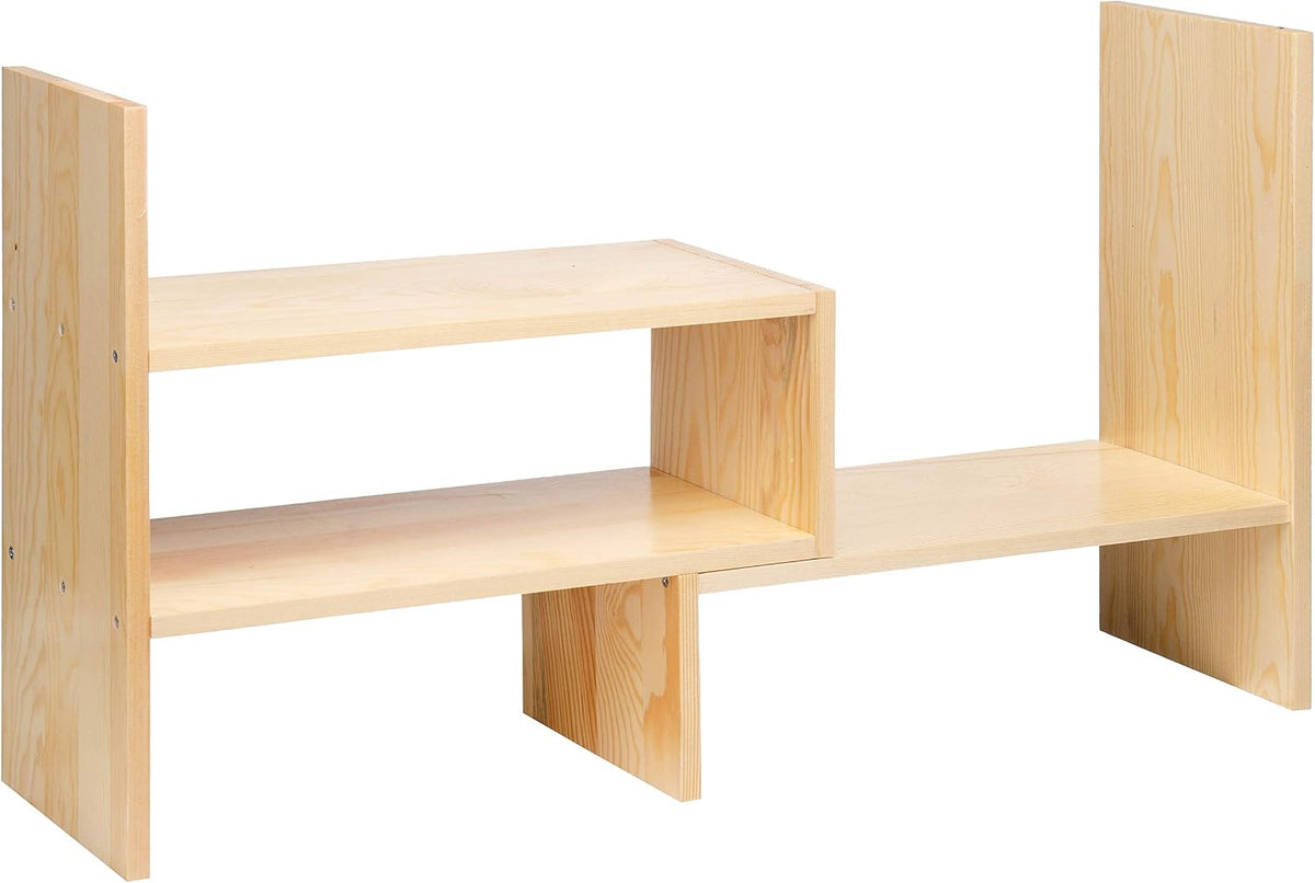 Desktop Organizer Office Storage Rack Adjustable Natural Wood Display Book Sh...