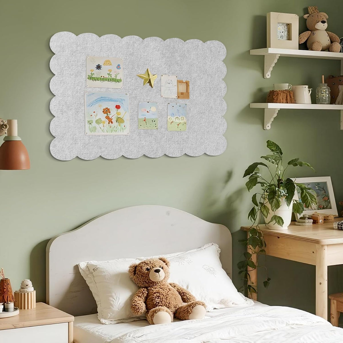 Lightomorrow Scalloped Bulletin Board, 36 x 24 Inches Felt Pin Board - Decora...