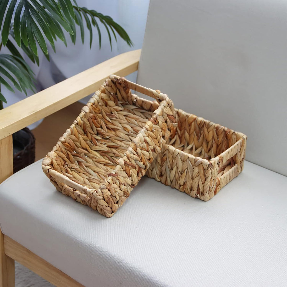 YAHUAN Woven Water Hyacinth Baskets for Organizing, Rectangular Wicker Basket...