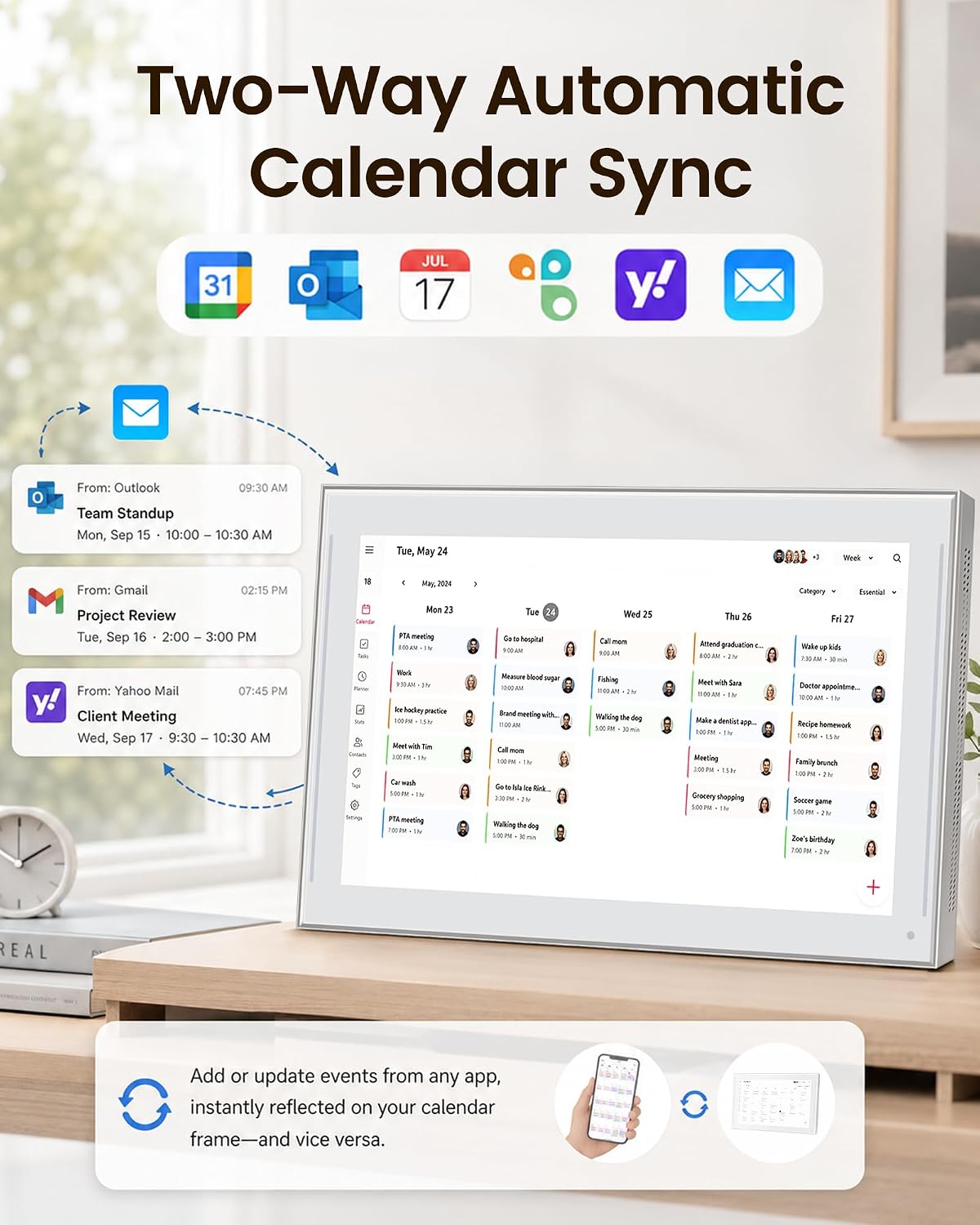 NGTeco 15.6" Digital Calendar, No-Subscription, Smart Family Wall Planne...