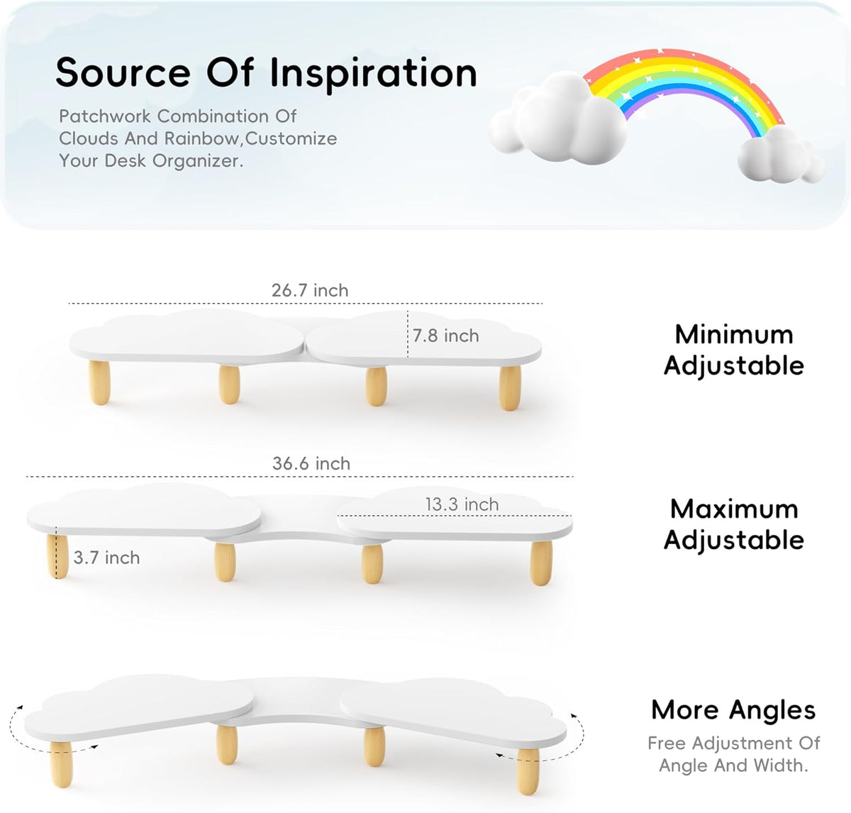 AFOOYO Dual Monitor Stand Riser,Rainbow Cloud Desktop Computer Stand for 2 Mo...