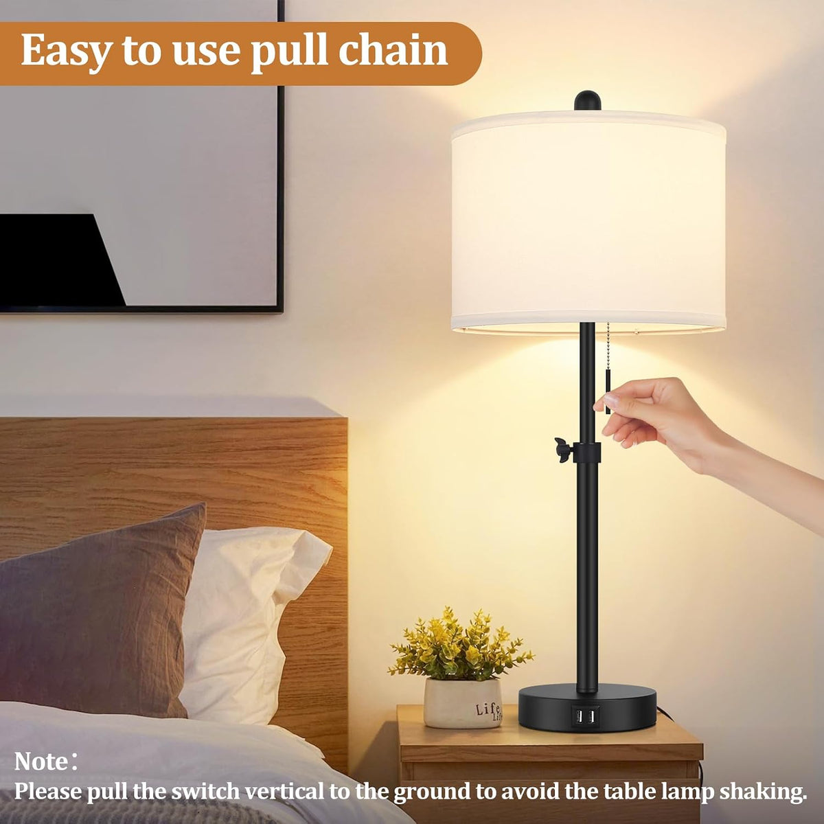 Kondras Table Lamp for Bedroom, 23" to 30" Height Adjustable Bedsid...