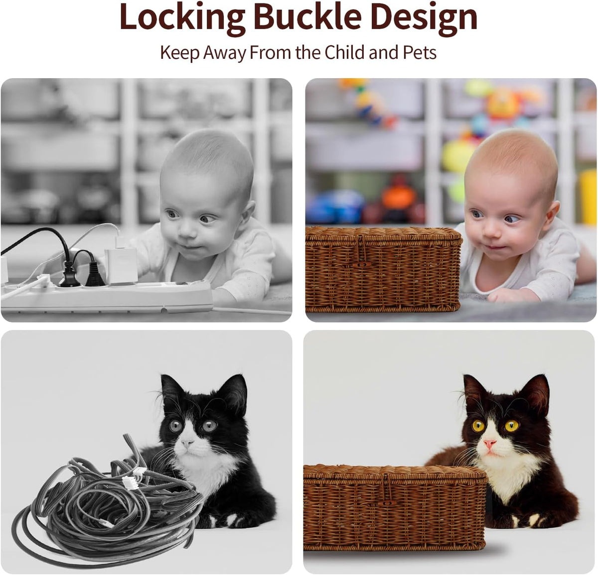 Cable Management Box, Desk Handwoven Rattan Cord Hider Cable Organizer Box Wi...