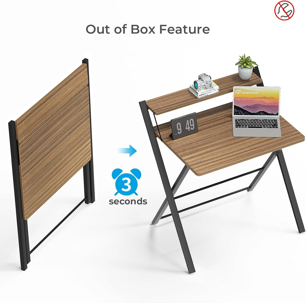 GreenForest Folding Desk No Assembly, Sturdy Computer Desk for Small Spaces
