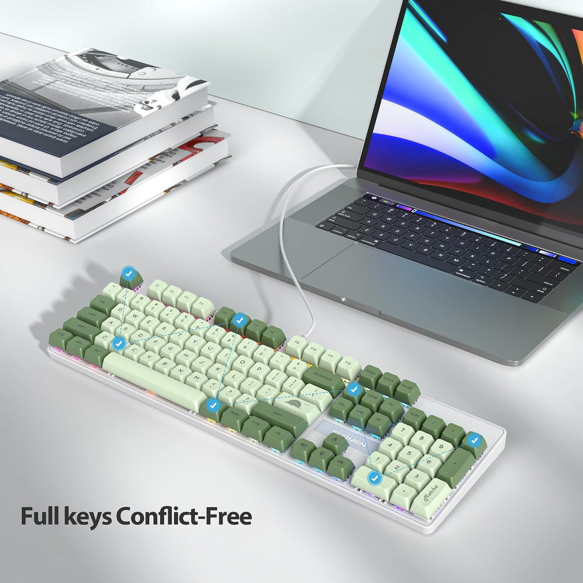 Fogruaden Mechanical Keyboard, Green Matcha, Wired USB 104 Key RGB Backlit Ga...